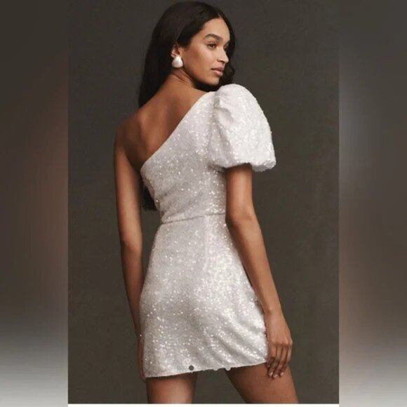 Sachin & Babi Sequin Dova Puffed One-Shoulder Bow Wrap Mini Dress size 8 - Picture 3 of 15